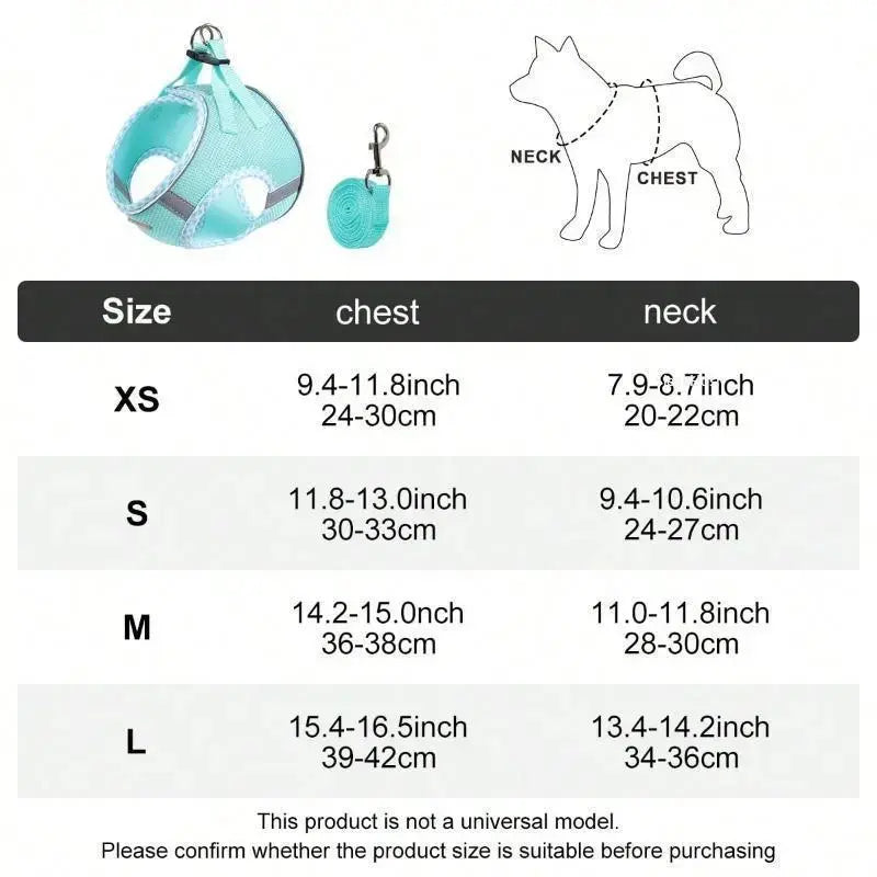 2Pcs Dog Harness and Leash Set, Adjustable No Pull Dog Chest Strap, Outdoor Walking Pet Supplies for Small Medium Large Dogs Reflective Step-In Dog Harness & Leash Set, Soft Mesh No Pull Puppy Vest Harness, Adjustable Lightweight Walking Gear