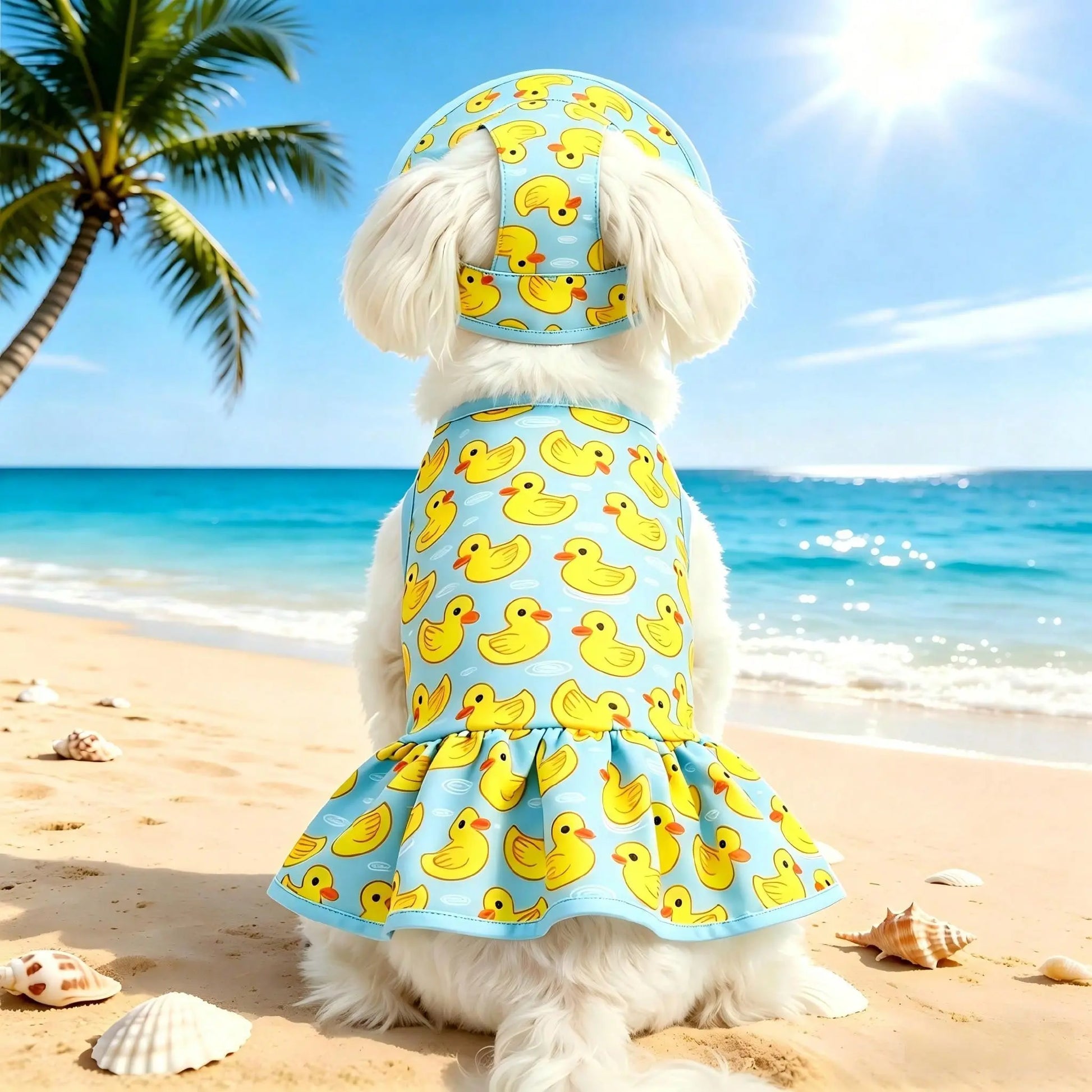 Pet Dog Dress, Blue & Yellow Duck Theme Pet Dress with Hat, Adorable Pet Summer Outfit, Suitable for Small/Medium Dogs and Cats, Spring/Summer Daily Beach Pool Wear for Dogs Cats Puppy, Puppy Clothes