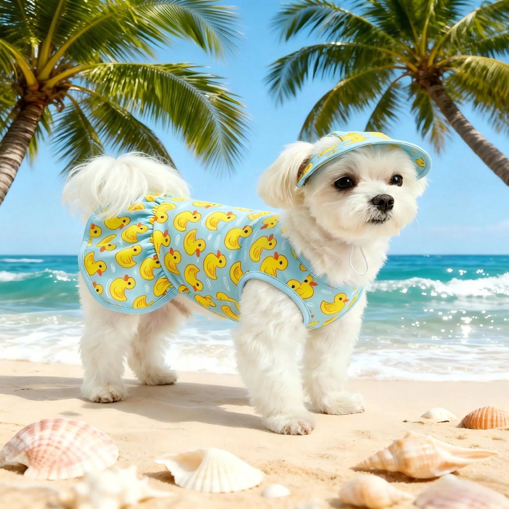 Pet Dog Dress, Blue & Yellow Duck Theme Pet Dress with Hat, Adorable Pet Summer Outfit, Suitable for Small/Medium Dogs and Cats, Spring/Summer Daily Beach Pool Wear for Dogs Cats Puppy, Puppy Clothes