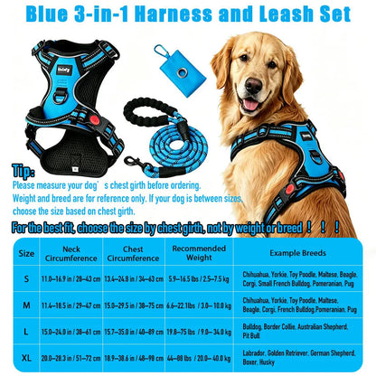 HELETY Purple 3-In-1 No-Pull Dog Vest Harness & Leash Set, Adjustable S-XL Sizes, Dual Front & Back D-Ring Clips, 360° 3M Reflective, Padded Chest, Oxford Fabric, Night Safety, Built-In Poop Bag Holder, Tangle-Free Cooling Step-Design Strap Running Bungee