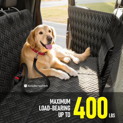 Dog Car Seat Cover with Hard Bottom, Holds up to 400Lbs | Patented Waterproof Dog Hammock Back Seat Extender for Cars, Suvs & Full-Size Trucks (Small & Large Sizes)