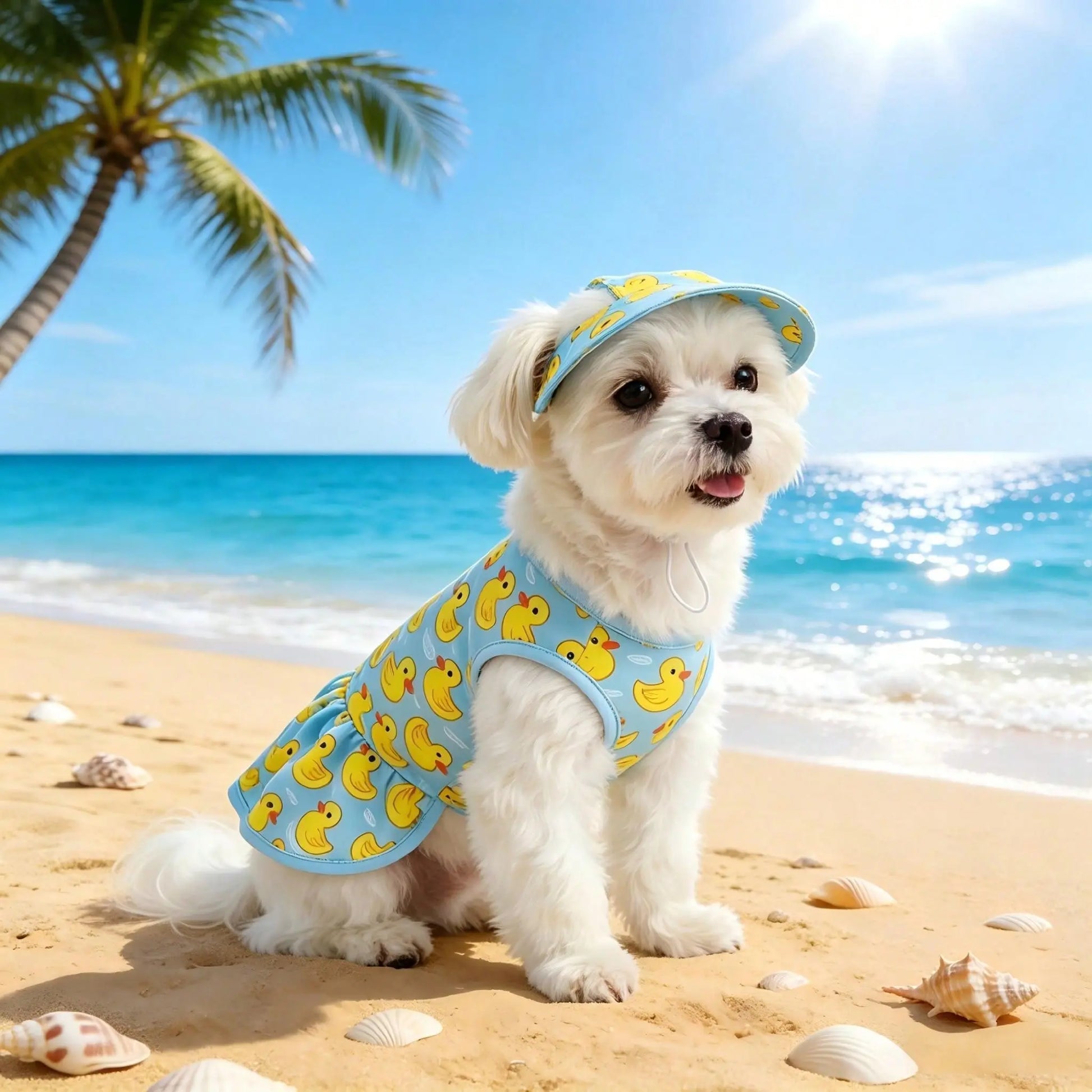 Pet Dog Dress, Blue & Yellow Duck Theme Pet Dress with Hat, Adorable Pet Summer Outfit, Suitable for Small/Medium Dogs and Cats, Spring/Summer Daily Beach Pool Wear for Dogs Cats Puppy, Puppy Clothes