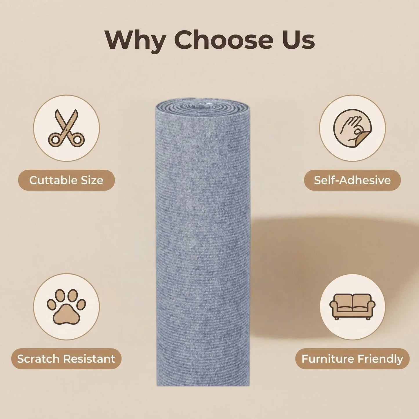 Cat Scratch Furniture Protector, Self-Adhesive Anti-Scratch Cat Couch Protector, Durable Trimmable Cat Scratching Pad for Sofa, Wall, Door, Stop Cat Scratching Damage