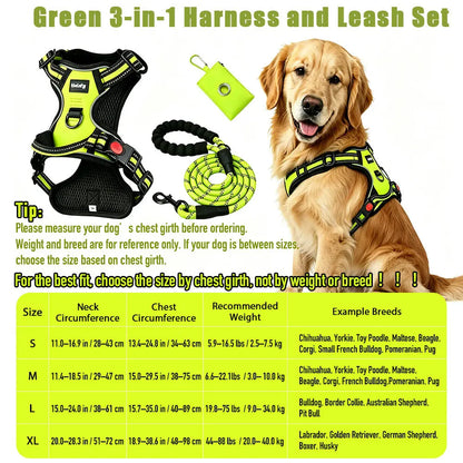 HELETY Purple 3-In-1 No-Pull Dog Vest Harness & Leash Set, Adjustable S-XL Sizes, Dual Front & Back D-Ring Clips, 360° 3M Reflective, Padded Chest, Oxford Fabric, Night Safety, Built-In Poop Bag Holder, Tangle-Free Cooling Step-Design Strap Running Bungee