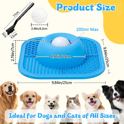 Slow Feeder Dog Bowls & Lick Mat for Liquid and Thick Treat, Anti-Slip Dog Lick Bowl with Interactive Rolling Ball, 5/6 Cup Pup Licking Toy for Large Medium Small Dogs and Cats Blue