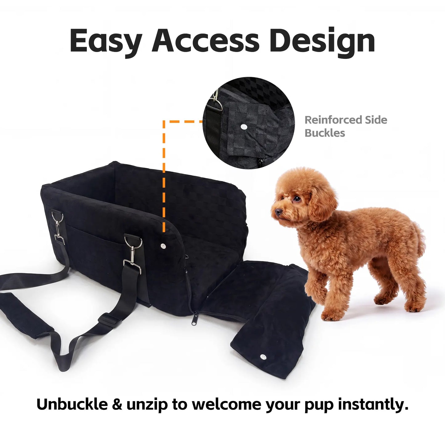 Zvrpet 2-In-1 Console Pet Car Seat and Carrier – Portable Center Console Pet Booster for Small Dogs/Cats, Max 16 Lbs, Anti-Collapse, Washable Cushion, Adjustable Padded Shoulder Strap 43"