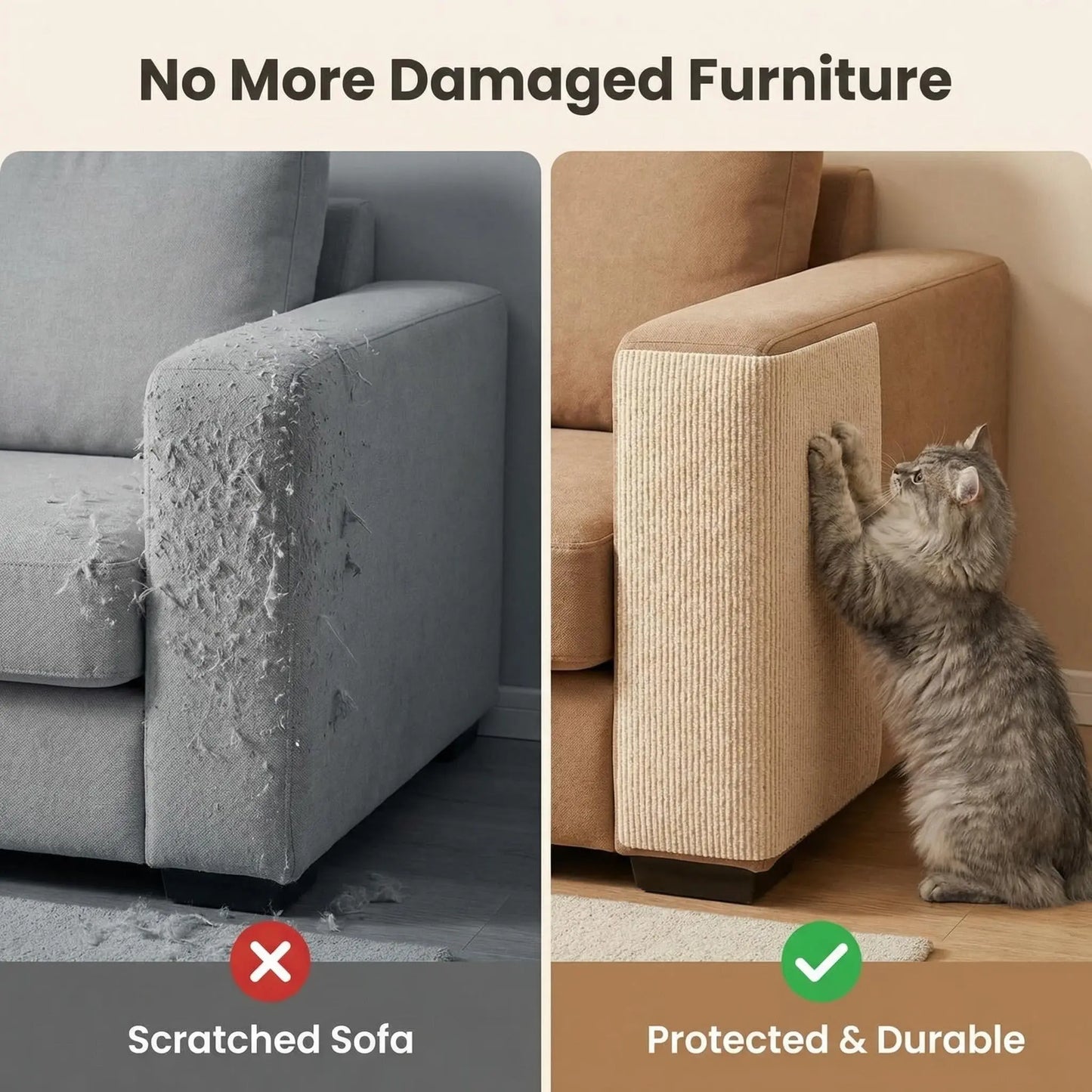 Cat Scratch Furniture Protector, Self-Adhesive Anti-Scratch Cat Couch Protector, Durable Trimmable Cat Scratching Pad for Sofa, Wall, Door, Stop Cat Scratching Damage