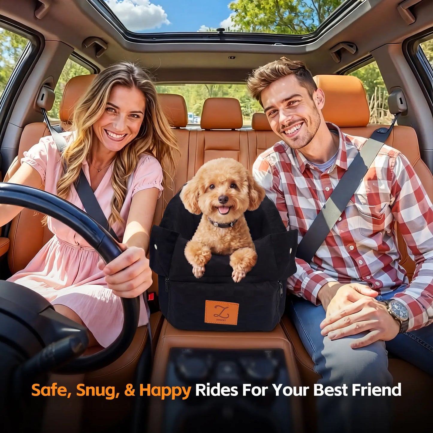 Zvrpet 2-In-1 Console Pet Car Seat and Carrier – Portable Center Console Pet Booster for Small Dogs/Cats, Max 16 Lbs, Anti-Collapse, Washable Cushion, Adjustable Padded Shoulder Strap 43"