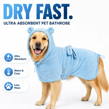 Koogal Quick Drying Ultra Absorbent Polyester Dog Bathrobe Towel - Adjustable Waistband, Cute Bear Ear Hood, 1-Size Fits 6-115 Lbs Dogs for Post-Bath Grooming Use,Silicone,Brush