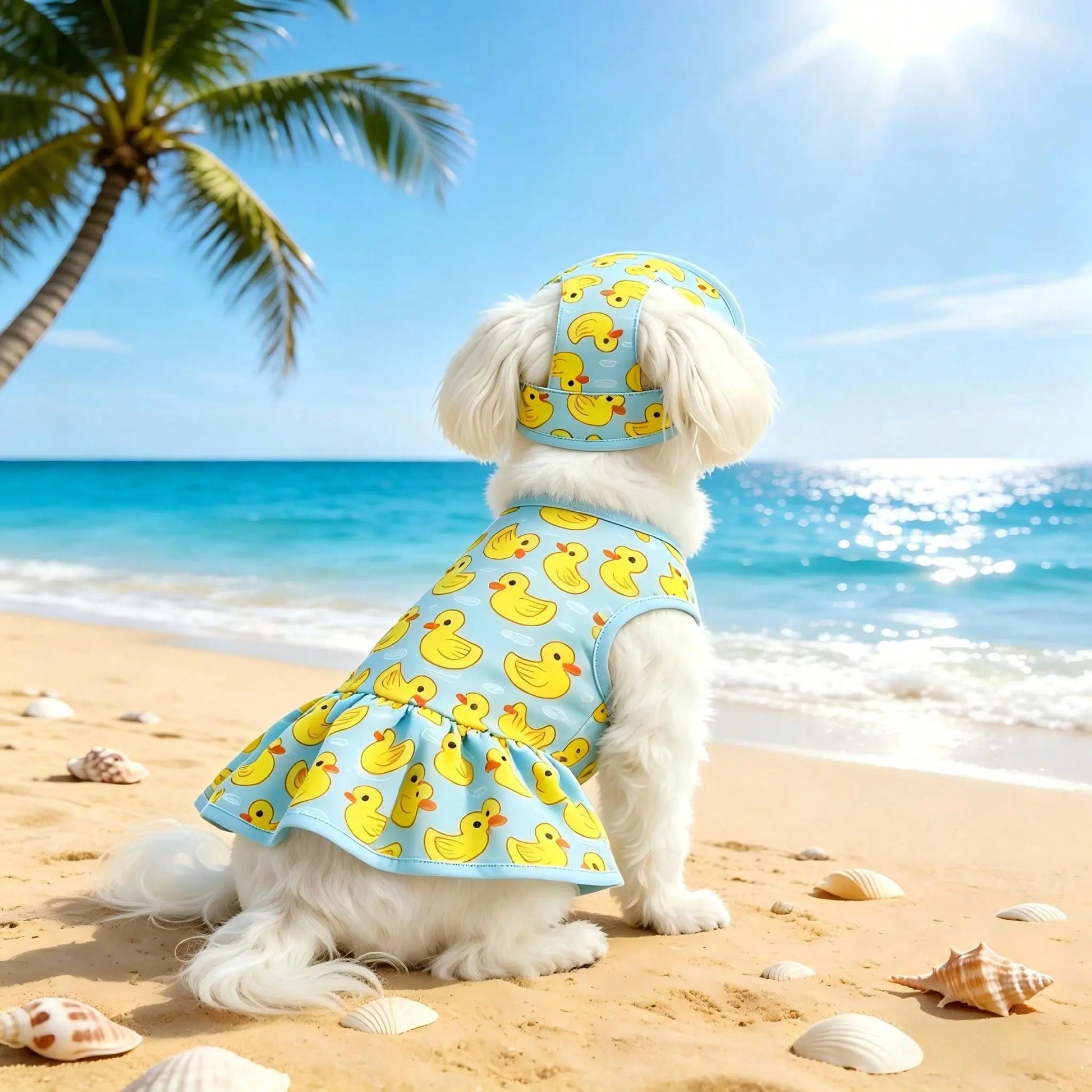 Pet Dog Dress, Blue & Yellow Duck Theme Pet Dress with Hat, Adorable Pet Summer Outfit, Suitable for Small/Medium Dogs and Cats, Spring/Summer Daily Beach Pool Wear for Dogs Cats Puppy, Puppy Clothes