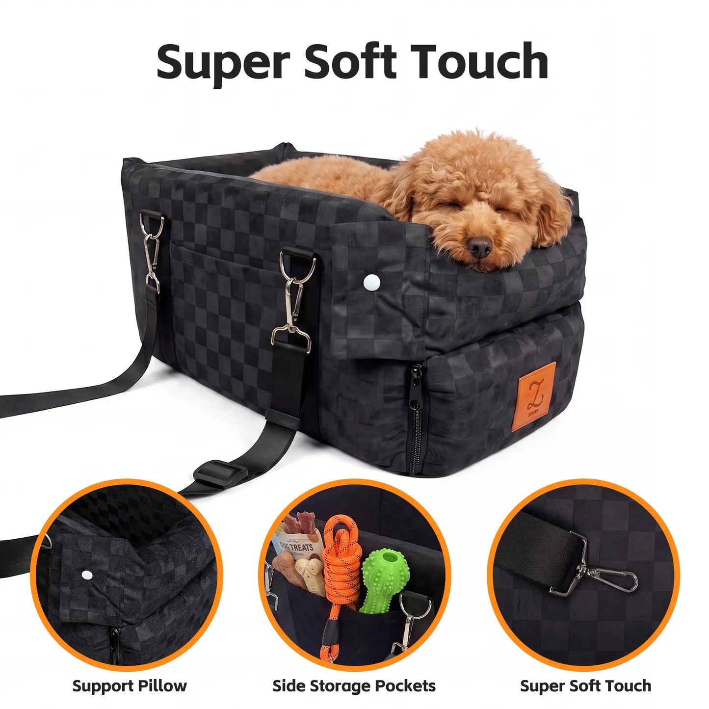 Zvrpet 2-In-1 Console Pet Car Seat and Carrier – Portable Center Console Pet Booster for Small Dogs/Cats, Max 16 Lbs, Anti-Collapse, Washable Cushion, Adjustable Padded Shoulder Strap 43"