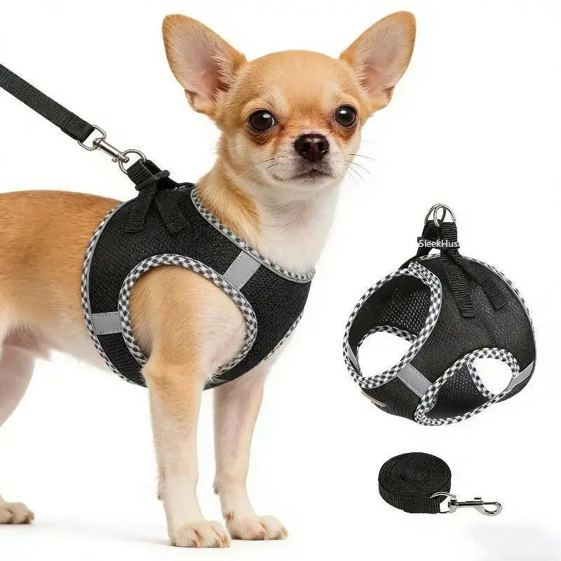 2Pcs Dog Harness and Leash Set, Adjustable No Pull Dog Chest Strap, Outdoor Walking Pet Supplies for Small Medium Large Dogs Reflective Step-In Dog Harness & Leash Set, Soft Mesh No Pull Puppy Vest Harness, Adjustable Lightweight Walking Gear