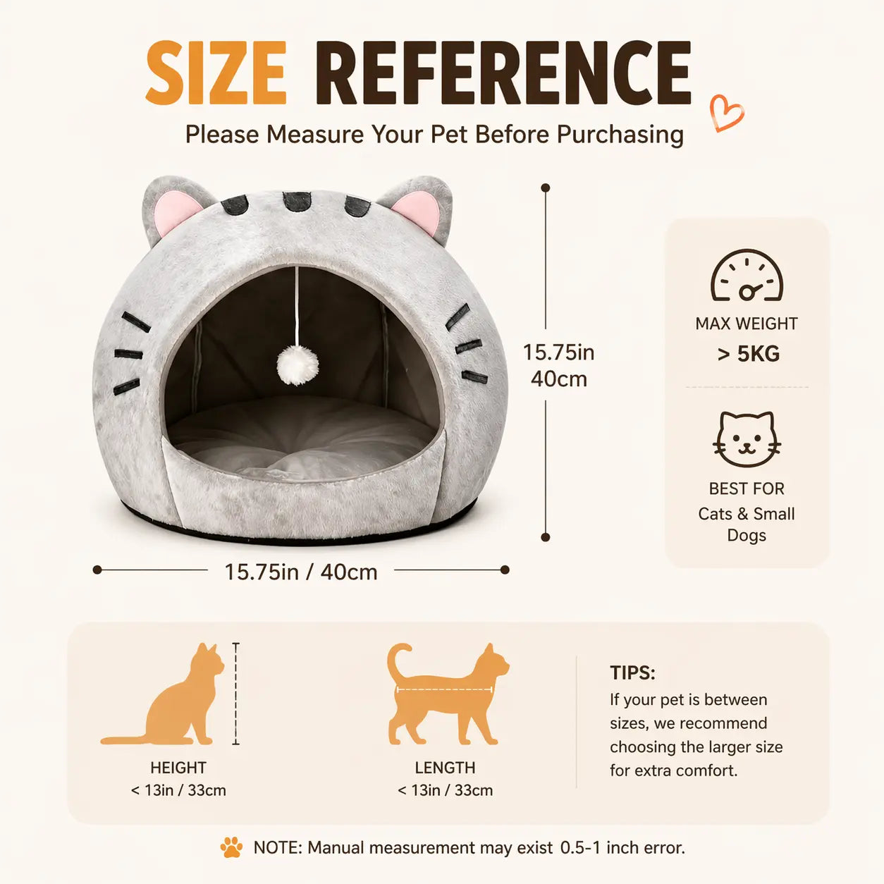 Soft Fabric Cat Sleeping Cave Bed - Kitten Condo with Hanging Toy, Detachable Washable Inner Pillow, Semi-Enclosed Secure Space Indoor Cartoon Print All-Season Breathable Cat House