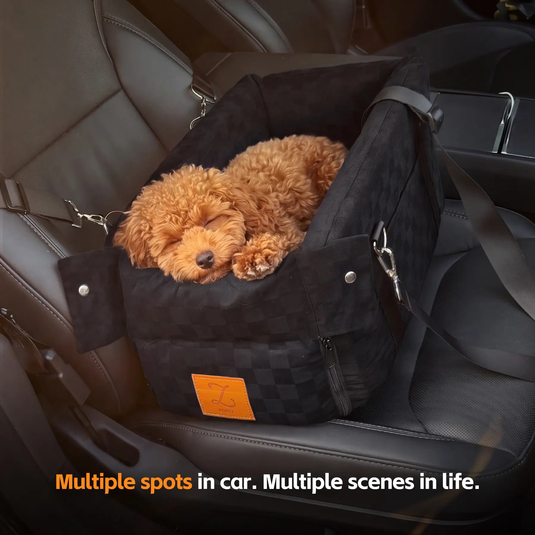 Zvrpet 2-In-1 Console Pet Car Seat and Carrier – Portable Center Console Pet Booster for Small Dogs/Cats, Max 16 Lbs, Anti-Collapse, Washable Cushion, Adjustable Padded Shoulder Strap 43"