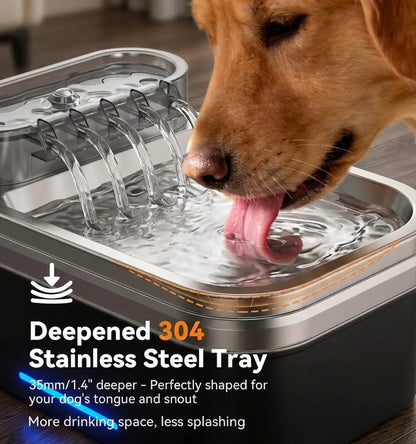 Height Adjustable Pet Water Fountain, 10L Large Capacity Elevated Dog Water Bowl with Filter, 4-Level Adjustable Stainless Steel Water Dispenser for Cats and Dogs, Ultra-Quiet Pet Fountain, No Spill Design