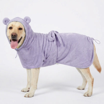 Koogal Quick Drying Ultra Absorbent Polyester Dog Bathrobe Towel - Adjustable Waistband, Cute Bear Ear Hood, 1-Size Fits 6-115 Lbs Dogs for Post-Bath Grooming Use,Silicone,Brush