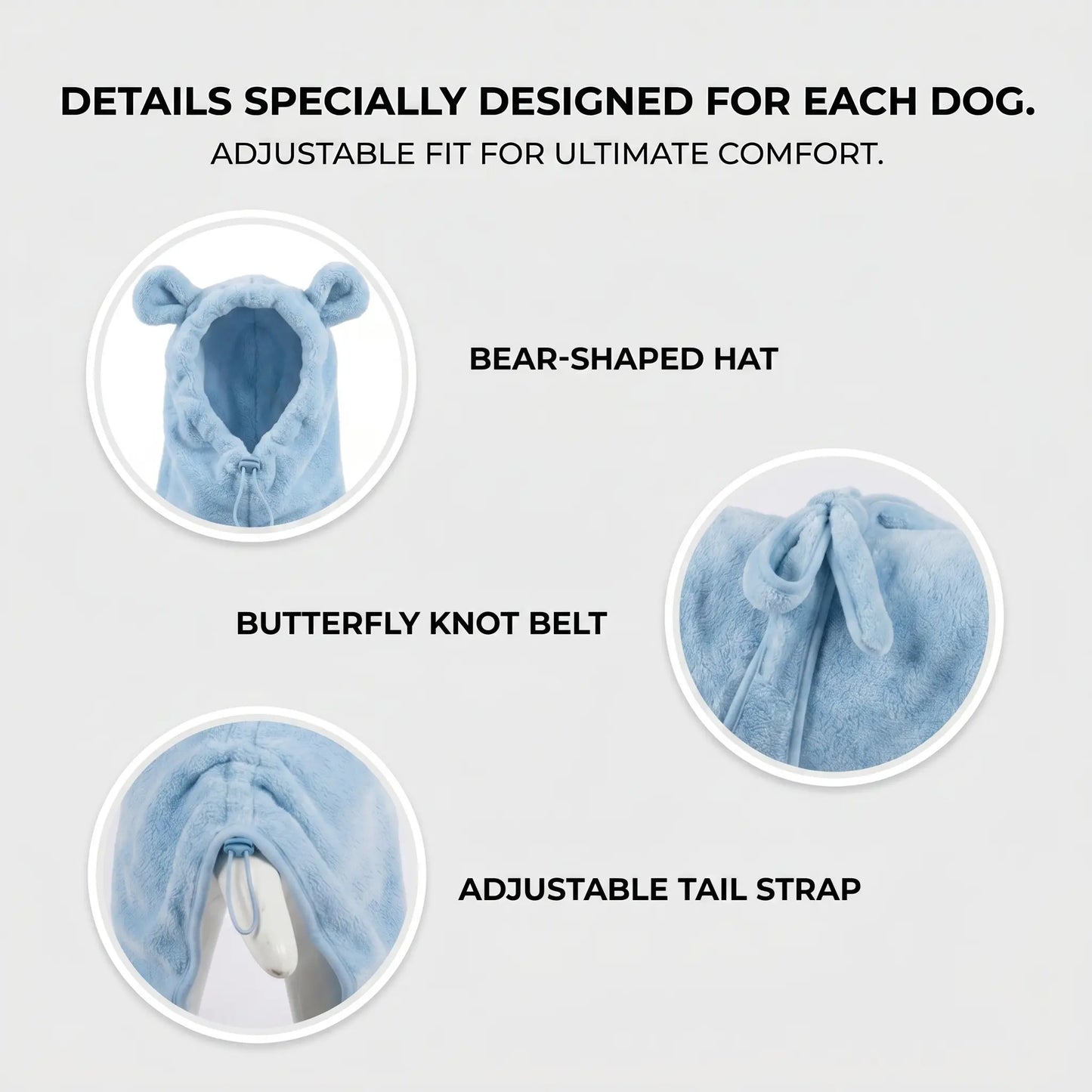 Koogal Quick Drying Ultra Absorbent Polyester Dog Bathrobe Towel - Adjustable Waistband, Cute Bear Ear Hood, 1-Size Fits 6-115 Lbs Dogs for Post-Bath Grooming Use,Silicone,Brush