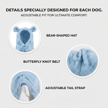 Koogal Quick Drying Ultra Absorbent Polyester Dog Bathrobe Towel - Adjustable Waistband, Cute Bear Ear Hood, 1-Size Fits 6-115 Lbs Dogs for Post-Bath Grooming Use,Silicone,Brush