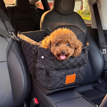 Zvrpet 2-In-1 Console Pet Car Seat and Carrier – Portable Center Console Pet Booster for Small Dogs/Cats, Max 16 Lbs, Anti-Collapse, Washable Cushion, Adjustable Padded Shoulder Strap 43"